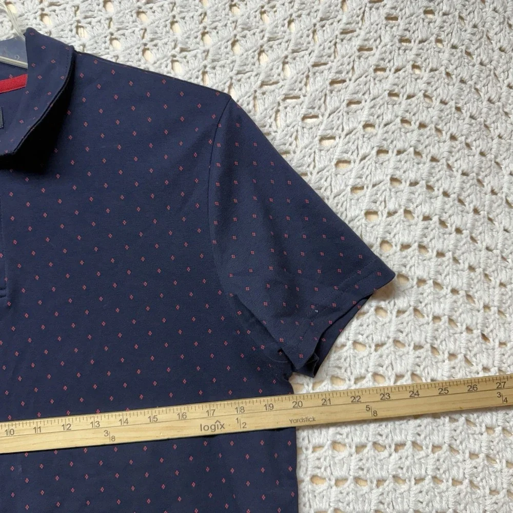 Banana Republic Dress Polo Shirt Men Sz M Navy Blue Red Polka Dot Collar Casual